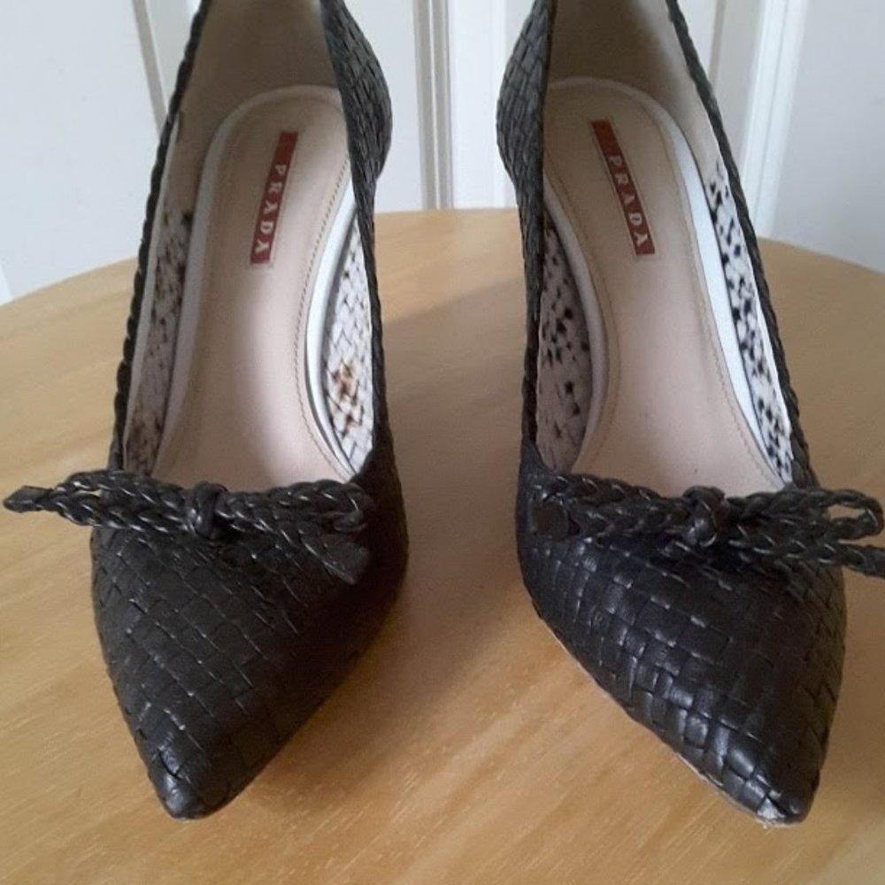 Prada Woven Leather Espadrille Wedge